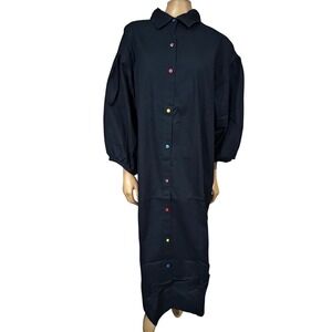 Old Navy x Christopher John Rogers Navy Maxi Shirtdress Puff Sleeve Large NWT